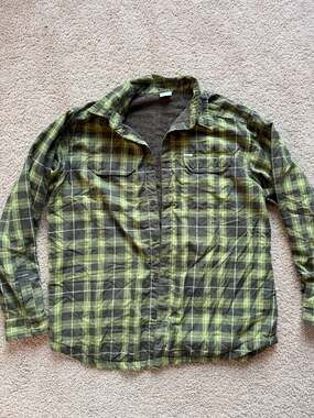 Columbia Men's XL Green Plaid Sherpa-Lined Flannel Shirt Jacket